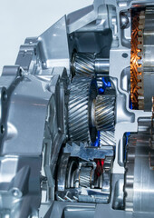 Naklejka na ściany i meble Metallic background of car automotive transmission gearbox
