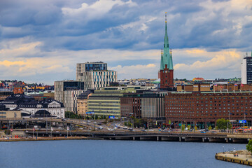 Roofs of traditional old gothic buildings in Stockholm Sweden