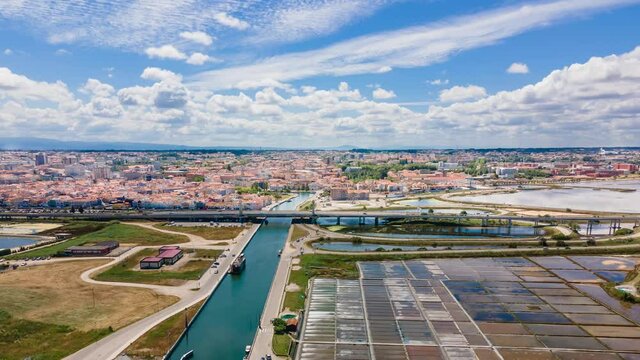 Aerial Hyperlapse of Aveiro city and its beautiful tradicional salt pans.