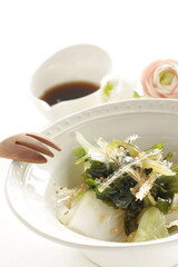 Japanese healthy food, agar and boiled cabbage salad