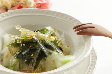 Japanese healthy food, agar and boiled cabbage salad