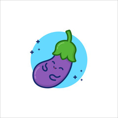 Eggplant Vector Icon Illustration. Cute Vegetable. Flat Cartoon Style Suitable for Web Landing Page, Banner, Sticker, Background