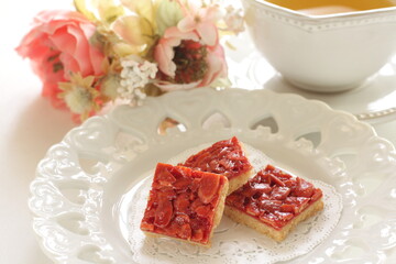 Strawberry and almond cookie with copy space 