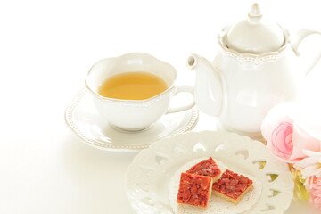 Strawberry and almond cookie with copy space 