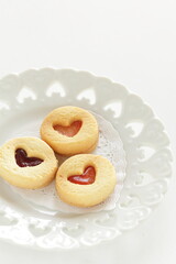 Homemade bakery, heart shaped jam cookie