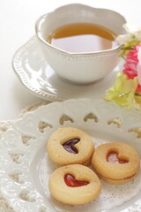 Homemade bakery, heart shaped jam cookie