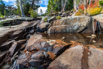 Reflections in the Pools of Placid Cascade Falls, Lake, Tahoe, California, USA