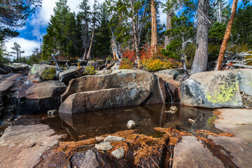 Reflections in the Pools of Placid Cascade Falls , Lake, Tahoe, California, USA
