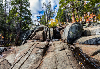 Small Runoffs Remain at Cascade Falls in Autumn, Lake, Tahoe, California, USA