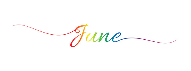 june letter calligraphy banner colorful gradient