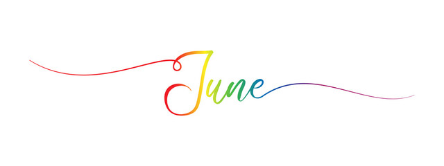 june letter calligraphy banner colorful gradient