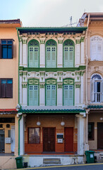 Famous Club street in Singapore Chinatown with colorful colonial shop houses