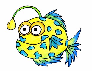 angler fish 
swims in the ocean