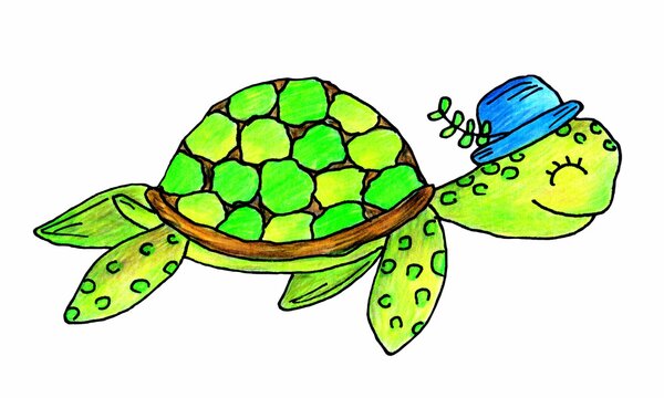 
sea ​​turtle cartoon swimming and dreaming