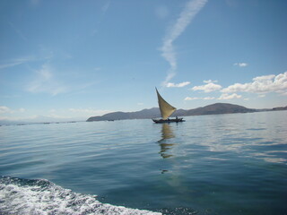 Sailing fisherboats on Lake Titicaca (Bolivia)