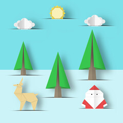 Cut Santa Claus, deer, tree