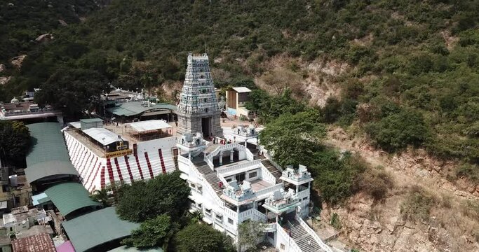 Aerial views of Hill top Hindu Temple Complex with the Temple Tower at Marudhamalai Hills, Coimbatore, India
