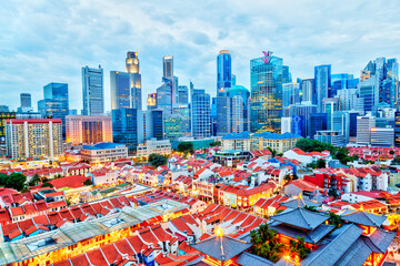 Singapore Chinatown With Downtown Financial District in Background