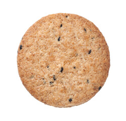 Round digestive biscuits isolated on white background.