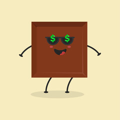 Cute Flat Cartoon Chocolate Bar Illustration. Vector illustration of cute bitten chocolate bar with a smiling expression. Cute chocolate mascot design