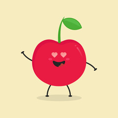 Cute Flat Cartoon Cherry Illustration. Vector illustration of cute Cherry with a smiling expression. Cute Cherry mascot design