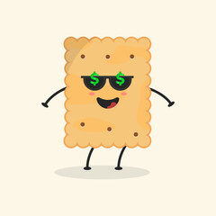 Cute Flat Cartoon Crackers Illustration. Vector illustration of cute cracker with a smiling expression. Cute crackers mascot design