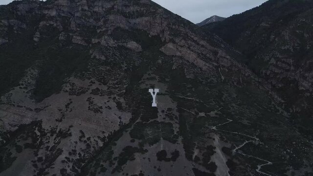 Iconic Y Mountain on Wasatch Front in Provo, Utah - Aerial Drone