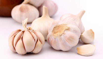 Garlic isolated on white background in studio.