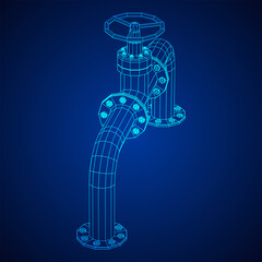 Oil pipeline with valve business concept. Finance economy polygonal petrol production. Petroleum fuel industry transportation line. Wireframe low poly mesh vector illustration.