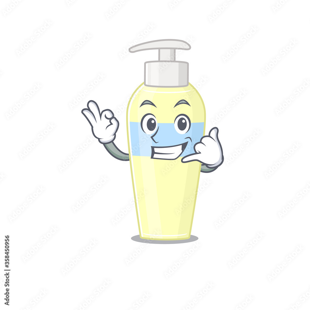 Sticker caricature design of serum showing call me funny gesture