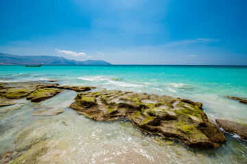 It's Beautiful wide view of the coast of the ocean