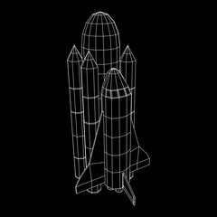Space ship shuttle. Wireframe low poly mesh vector illustration.
