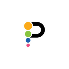 initial letter P logo and colorful circle, line art style design template