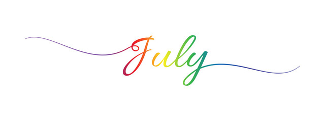july letter calligraphy banner colorful gradient - obrazy, fototapety, plakaty