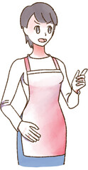 エプロンを来た女性　指差し チェック