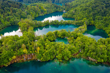 Fototapeta na wymiar Aerial view of the lakes on the Plitvice Lakes National Park, Croatia