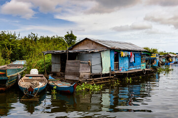 Fototapeta na wymiar It's Floating village Chong Knies in Cambodia, Tonle Sap (Great lake)