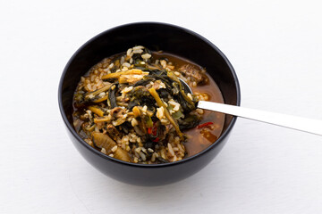 Soybean Paste Soup with Dried Radish Leaves