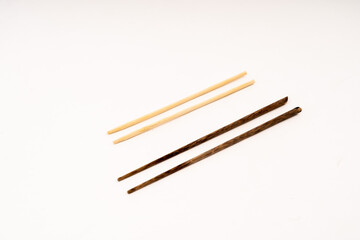 wooden chopsticks on white background