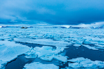 norway landscape ice nature of the glacier mountains of Spitsbergen Longyearbyen Svalbard arctic ocean winter polar day sunset sky