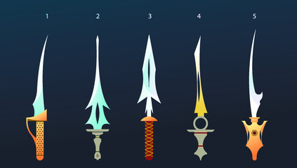 Fantasy vector swords. Set. Magic weapon. Fairy tale.