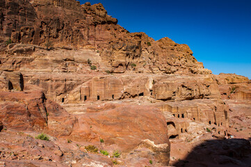 Fototapeta premium It's Beautiful landscape of Petra (Rose City), Jordan. Petra is one of the New Seven Wonders of the World. UNESCO World Heritage