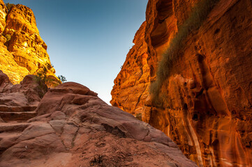 It's Beautiful red rock formations in Petra (Rose City), Jordan. Petra is one of the New Seven Wonders of the World. UNESCO World Heritage