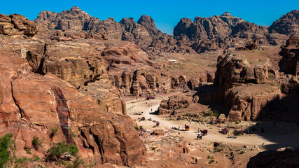 Fototapeta premium It's Nature, rocks, mountains and panorama of Petra, Jordan. Petra is one of the New Seven Wonders of the World. UNESCO World Heritage