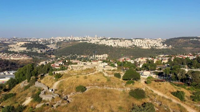 Jerusalem Landscape behind Castel National Park, Aerial, Israel