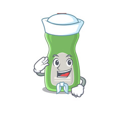A brave sailor caricature design style of dishwashing liquid ready to sail
