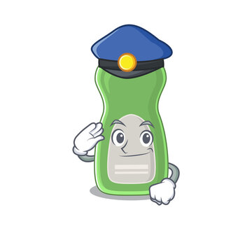 A handsome Police officer cartoon picture of dishwashing liquid with a blue hat