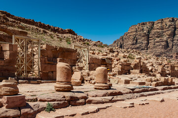 It's Colonade road in Petra (Rose City), Jordan. The city of Petra was lost for over 1000 years. Now one of the Seven Wonders of the Word