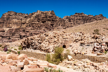 It's Colonade road in Petra (Rose City), Jordan. The city of Petra was lost for over 1000 years. Now one of the Seven Wonders of the Word