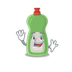 A charismatic dishwashing liquid mascot design concept smiling and waving hand